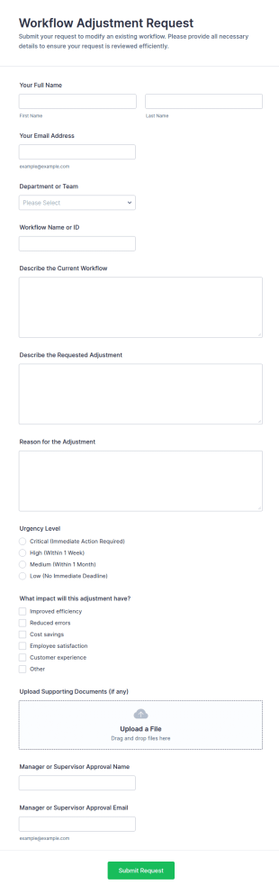 Workflow Adjustment Request Form Template