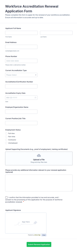Workforce Accreditation Renewal Application Form Template