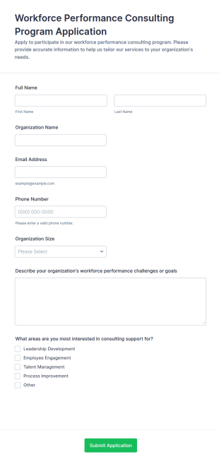 Workforce Performance Consulting Program Application Form Template