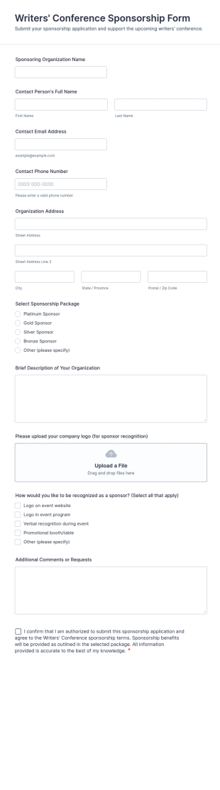 Writers' Conference Sponsorship Form Template