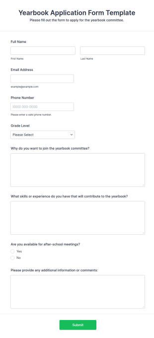 Yearbook Application Form Template