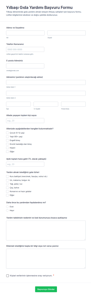 Yılbaşı Gıda Yardımı Başvuru Form Şablonu