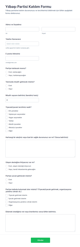 Yılbaşı Partisi Katılım Form Şablonu