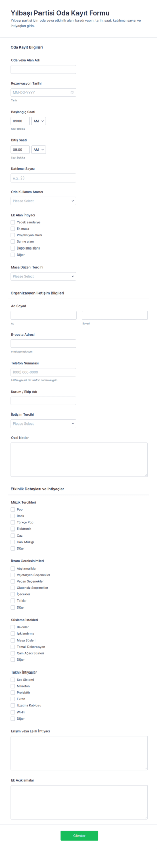 Yılbaşı Partisi Oda Kaydı Form Şablonu