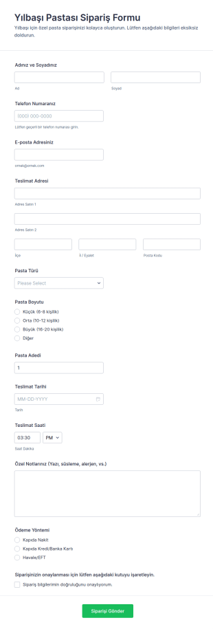 Yılbaşı Pastası Sipariş Form Şablonu