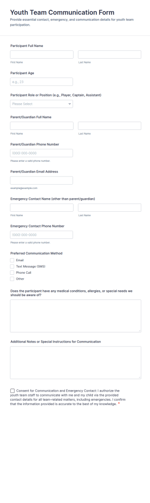 Youth Team Communication Form Template