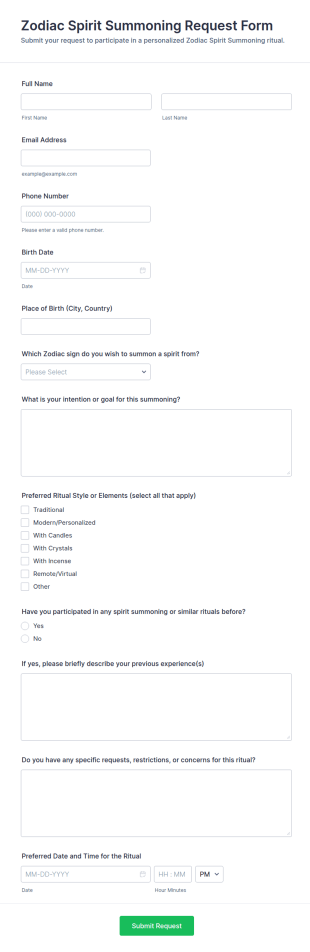 Zodiac Spirit Summoning Request Form Template