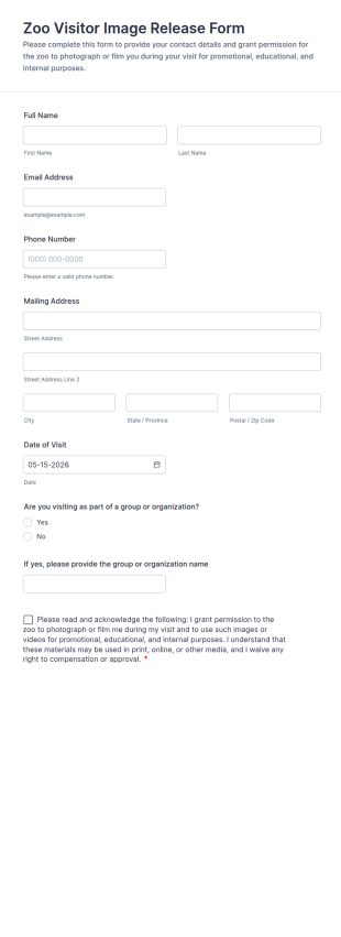 Zoo Visitor Image Release Form Template