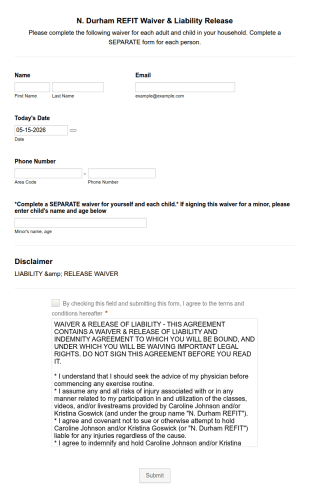 ZOOM Liability Waiver Form Template