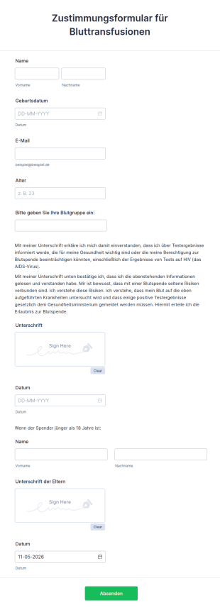Zustimmungsformular Für Bluttransfusionen