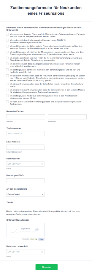 Zustimmungsformular Für Neukunden Eines Friseursalons