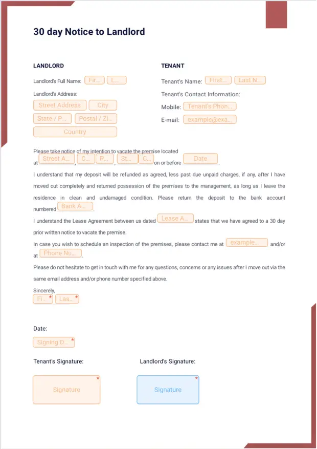 30 day Notice to Landlord