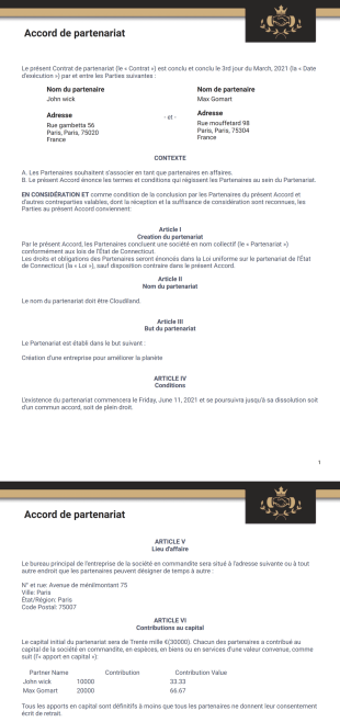 Accord de partenariat Modèle PDF