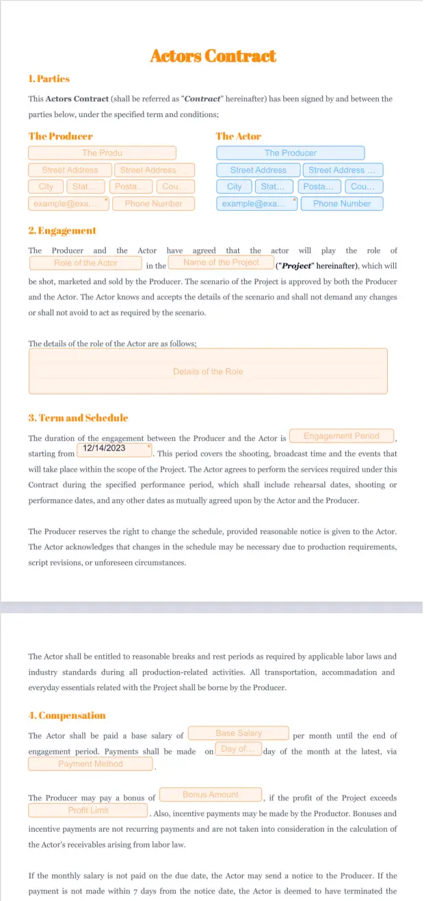 Actors Contract Template