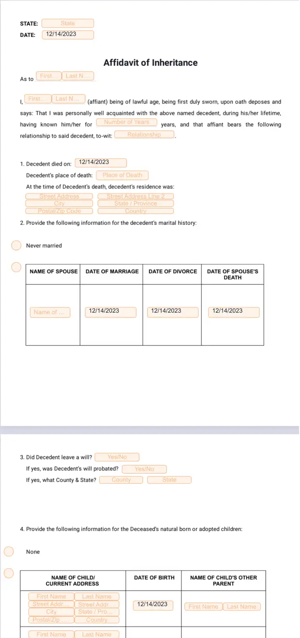 Affidavit of Inheritance