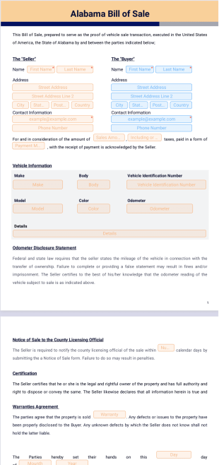 Alabama Bill of Sale PDF Template