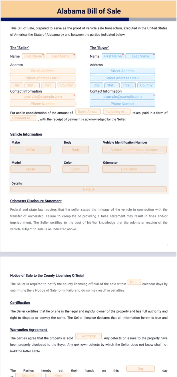 Alabama Bill of Sale