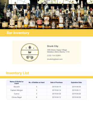 Alcohol Inventory Template - PDF Templates