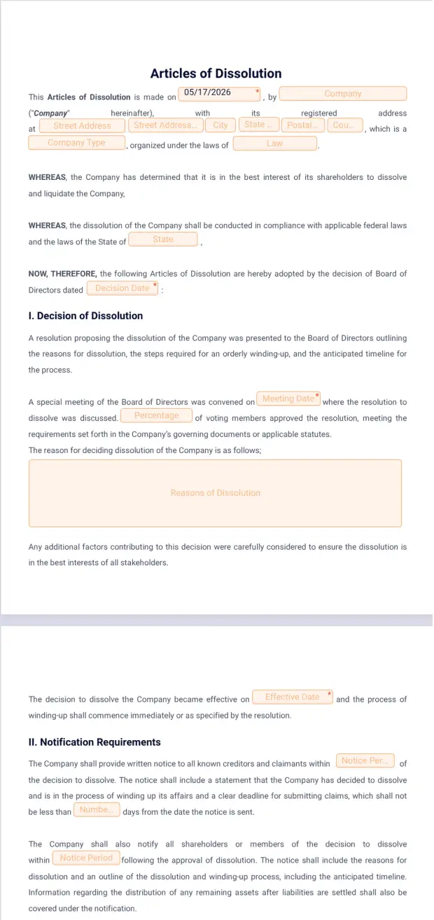 Articles of Dissolution Template