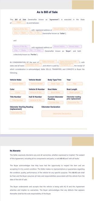 As Is Bill of Sale PDF Template