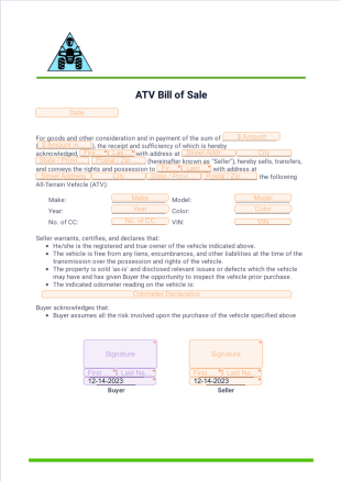 ATV Bill of Sale PDF Template