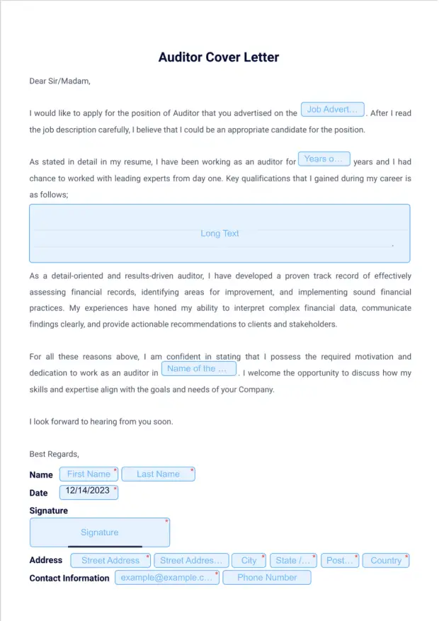 Auditor Cover Letter