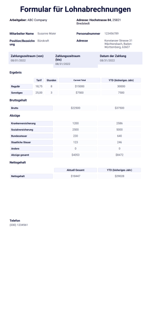 Lohnabrechnung Muster PDF-Vorlage