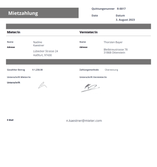 Ausfüllbare Mietquittung Vorlage - PDF-Vorlagen