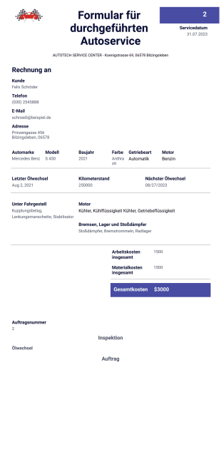 Autoservice-Quittung Vorlage - PDF-Vorlagen