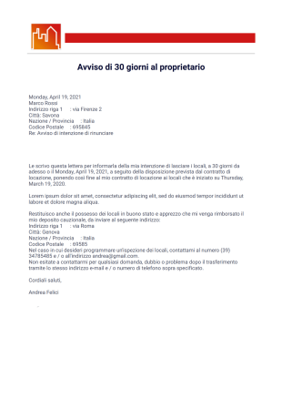Avviso di 30 giorni al proprietario Template PDF