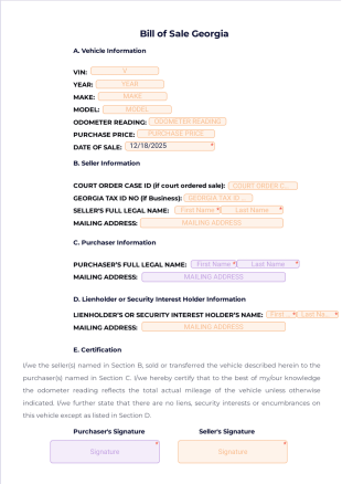 Bill of Sale Georgia PDF Template