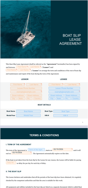 Boat Slip Lease Agreement PDF Template