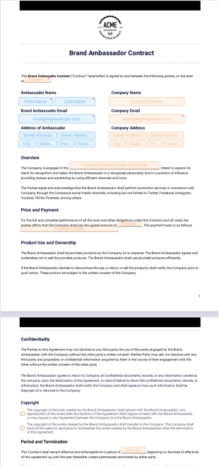 Brand Ambassador Contract Template - Sign Templates