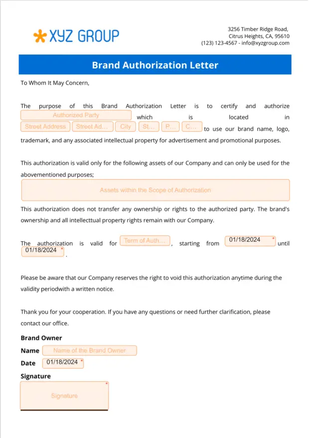 Brand Authorization Letter