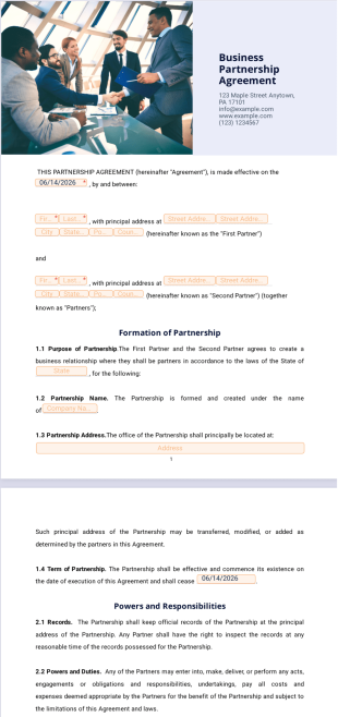 Business Partnership Agreement PDF Template