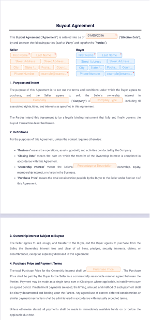 Buyout Agreement Template - PDF Templates