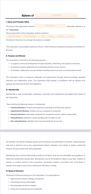 Bylaws Template - PDF Templates