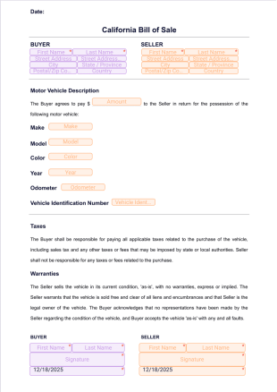 California Bill of Sale PDF Template