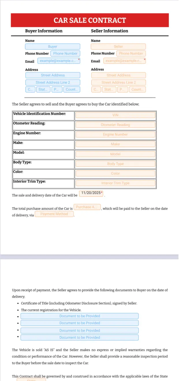 Car Sale Contract