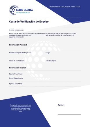 Carta de Verificación de Empleo Plantilla PDF