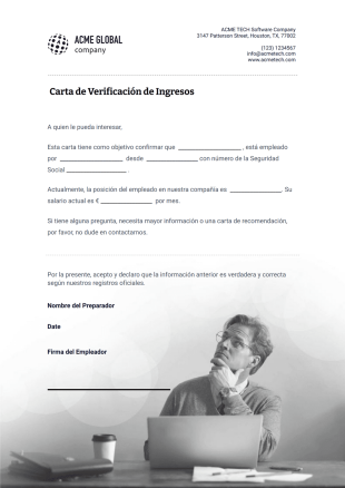 Carta de Verificación de Ingresos Plantilla - Plantillas PDF