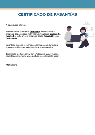 Certificado de Pasantías Plantilla PDF