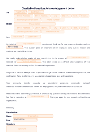 Charitable Donation Acknowledgement Letter Template - PDF Templates
