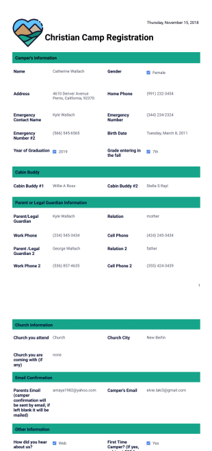 Christian Camp Registration PDF Template