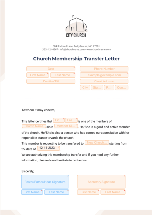 Church Membership Transfer Letter PDF Template