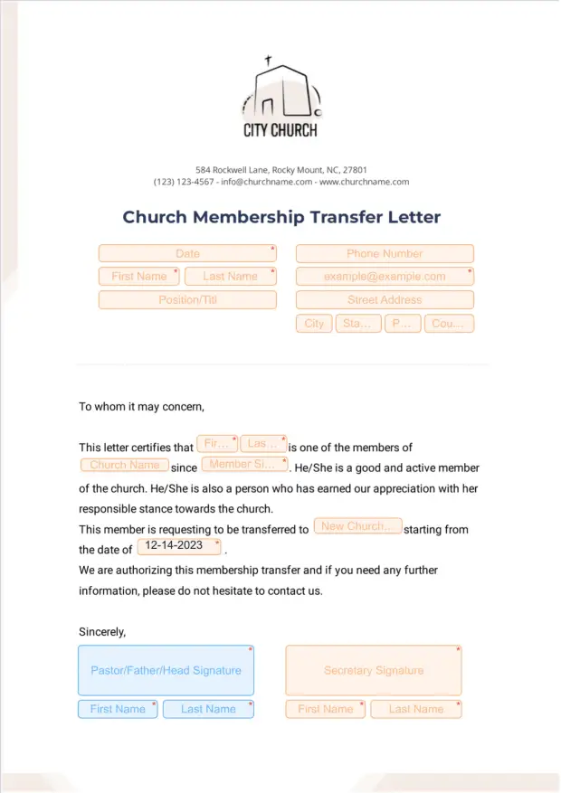 Church Membership Transfer Letter