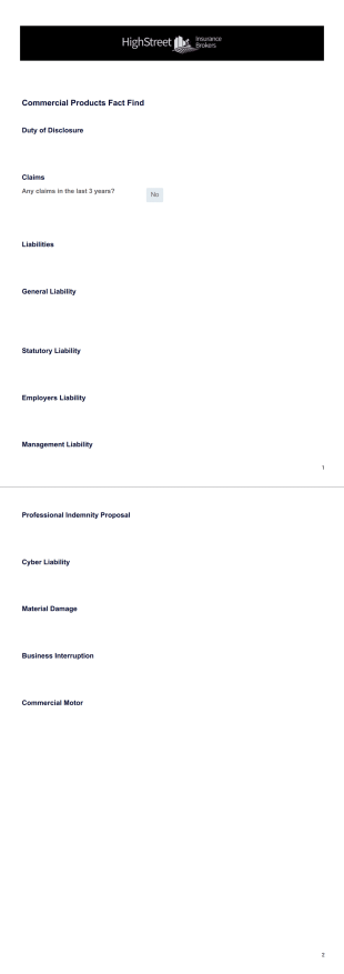 Commercial Products Fact Find PDF Template