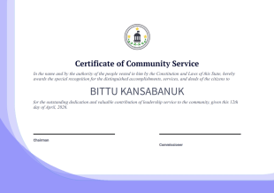 Community Service Certificate Template - PDF Templates