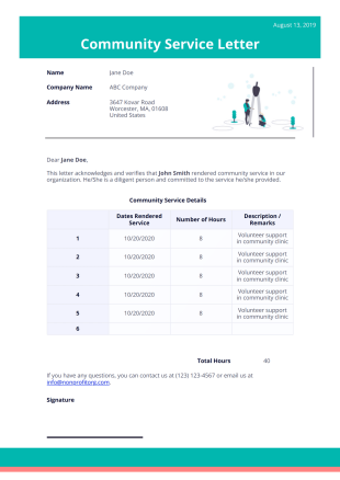 Community Service Letter Template - PDF Templates