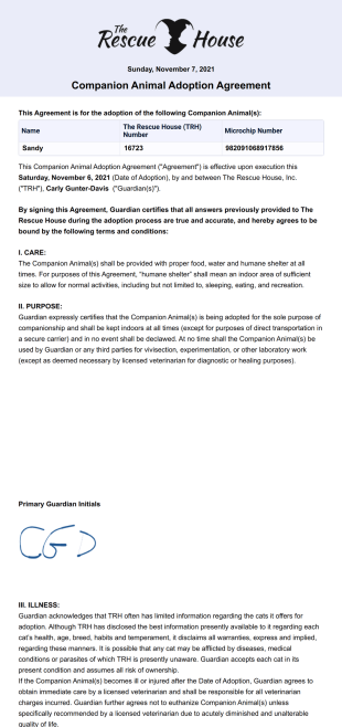 RH Companion Animal Adoption Agreement PDF Template